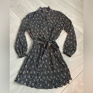 Tory Burch Navy Floral Pleated Deneuve Dress Sz 6